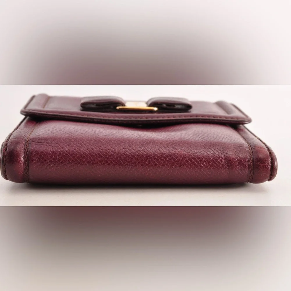 Salvatore Ferragamo Vara Ribbon Bi-Fold Wallet Leather Wine Red Auth EUC - Picture 6 of 16